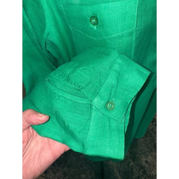 Peck & Peck Sustainable Linen Green Linen Button-Up Shirt Old Money Classic City - Picture 9 of 9